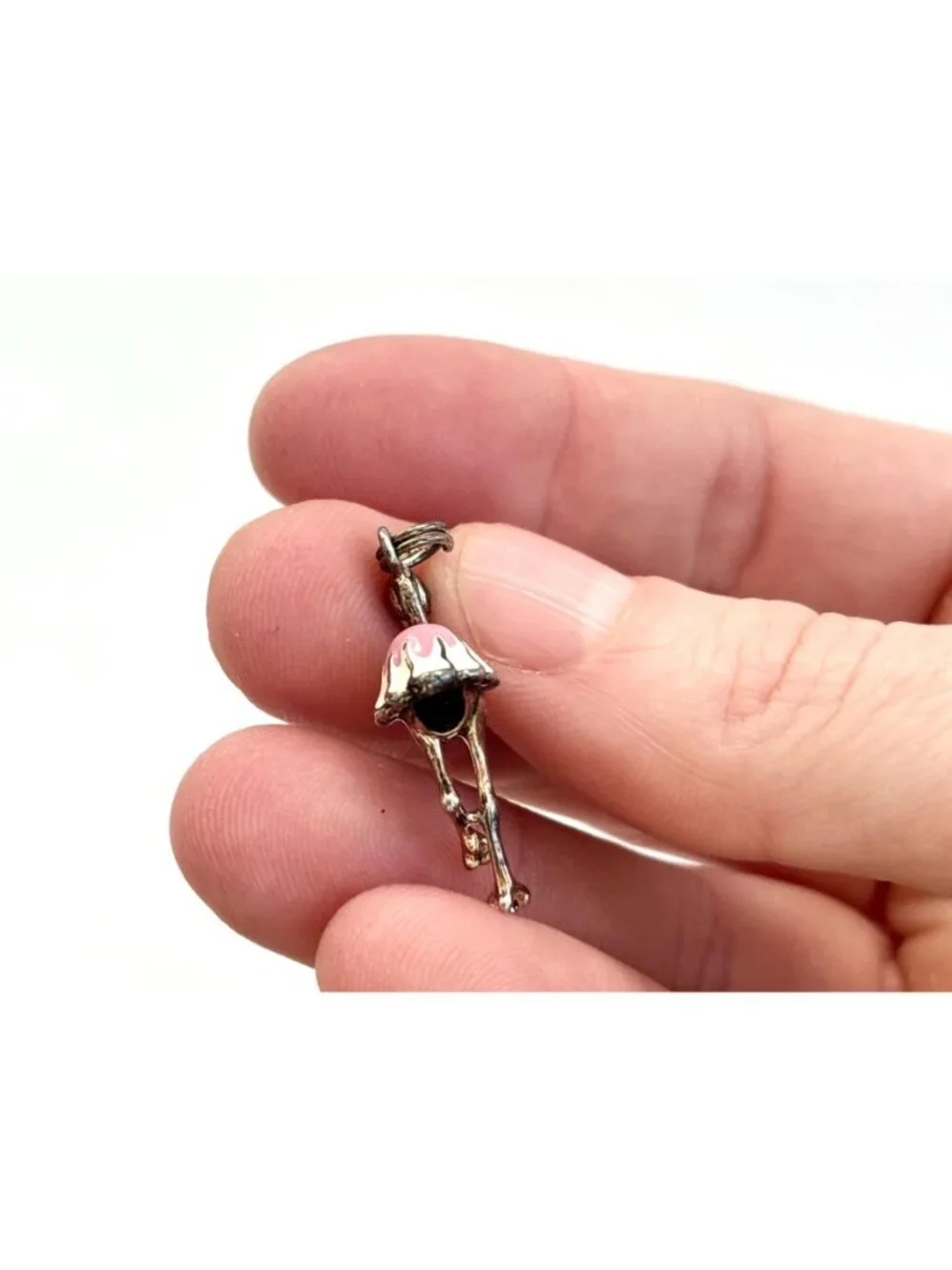 Flamingo Figural Enameled Tiny Sterling Silver Vintage 925 Pendant | Charm